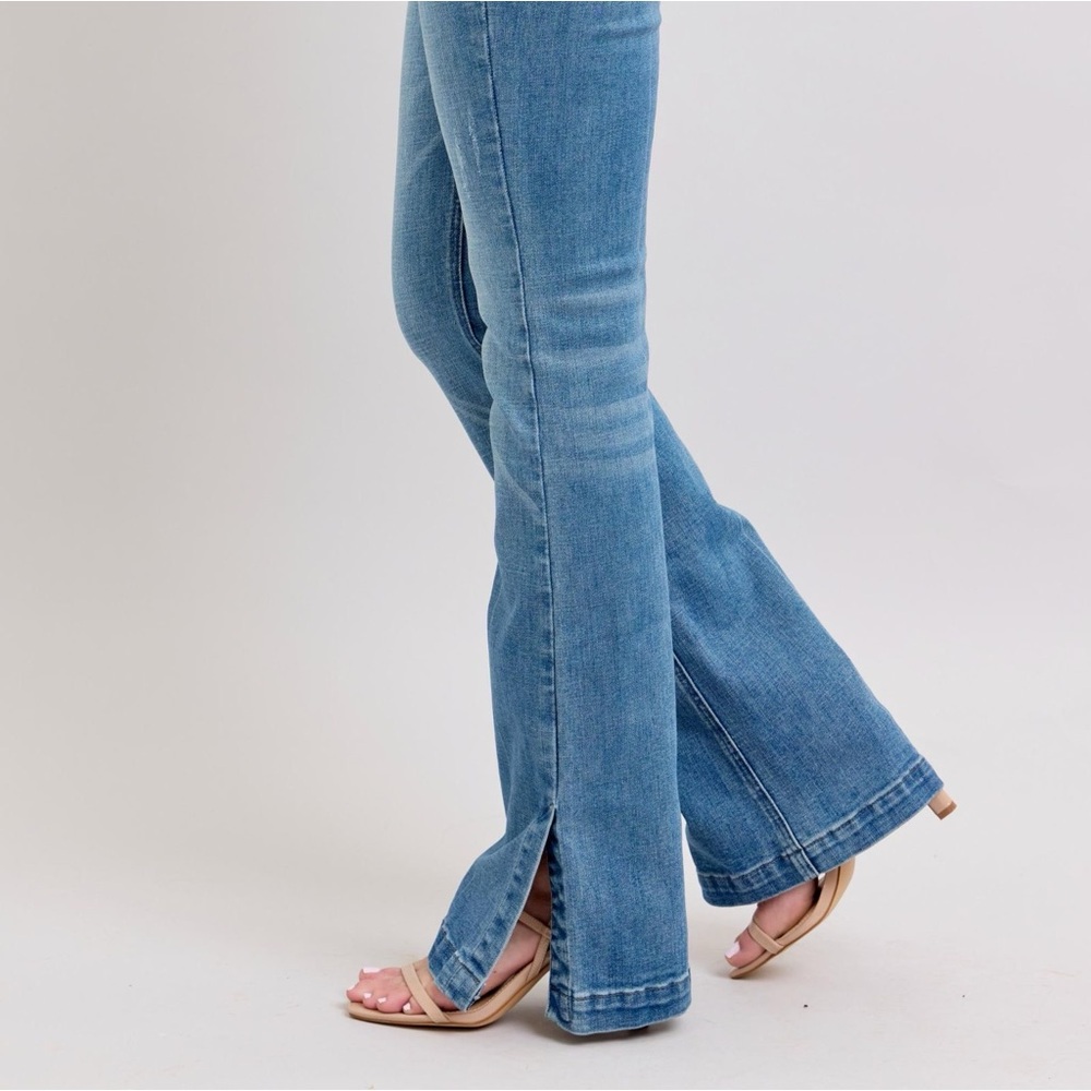 Judy Blue HW Tummy Control Vintage Wash Side Slit Slim Boot Jeans - Picture 13 of 16